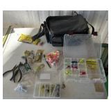 Fishing supplies lures and bag and fishing ruler