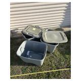 3 totes with 2 lids