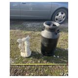 vintage metal milk can  triple seahorse statue or