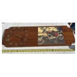 Wooden clock with picture of indian motorcycle