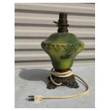 antique green glass Base lamp