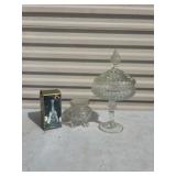 vintage crystal or pressed glass candy dish with