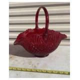 Fenton ruby red glass basket featuring a diamond