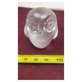 Frosted glass heavy Owl sculpture. Signed