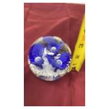 blue and white flower art glass paperweight