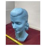 blue-painted chalkware or plaster head mannequin,