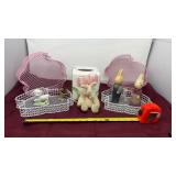 Easter decor, wooden carved rabbits, porcelain