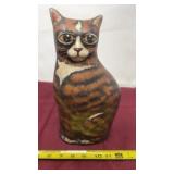 Folk art porcelain cat heavy and painted 12