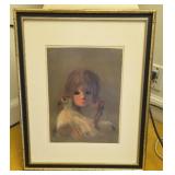 21.5 x 18  Big Eyes Art Girl Holding A Chicken