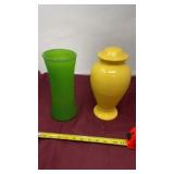 Signed the yellow jar with the top green vase