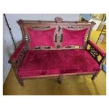 Eastlake Victorian Red Velvet Settee