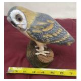 Barn Owl Hand Carved Painted Bird Wood Log Tree