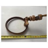 wooden embroidery hoop with a table clamp, often