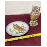 Porcelain owl by Andrea 9339 and a plate by