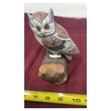 Barn Owl Hand Carved Painted Bird Wood Log Tree