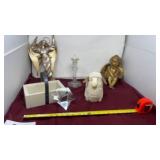 Angel Cupid with broken leg, a lamb, a wooden box