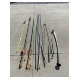 Two T post, aluminum rods and miscellaneous
