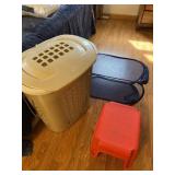 Stepstool and laundry baskets.