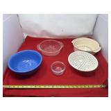 various pieces of Tupperware, pyrex, fire king