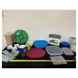 Tupperware pitcher, tortilla warmer, egg dishes