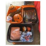 Three totes with lids full of Fall and Halloween