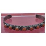 Navajo Sterling & Coral Cuff Signed PD Coonsis