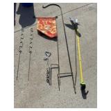 Garden flag stake with Cardinal flag, hummingbird