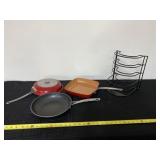 Red Copper and Granite stone skillets with skillet