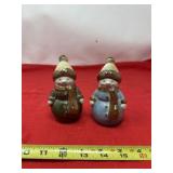 two vintage pottery or ceramic snowman figurines