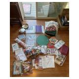 Cross stitching  supplies, fabric, buttons, cross