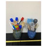 kitchen utensils in pottery vases