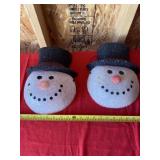Two snowman porch light covers
