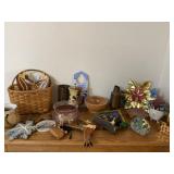 Basket, hummingbirds, duck, cat and all decor on