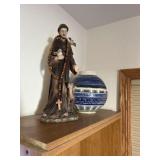 St francis statue and hand crafted pottery flower