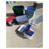 Totes some with lids some without.