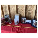 Santa figurines, Santa music box and tin with