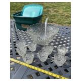 Punch bowl with eight cups and tote with lid.