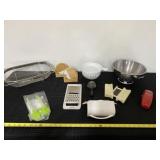 Meat tenderizer, can opener, plastic butter dish,