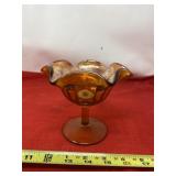 Marigold orange carnival glass compote.