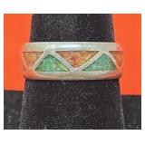 Sterling Turquoise & Coral Ring 4.0g Size 9