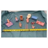 Vintage Baby dolls and furniture, strollers,