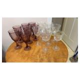 7 purple wine glasses, clear glass wine glasses