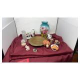 Brass plate, assorted nick nacks, stein shot