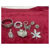 Silvertone brooches bracelet clip on earrings