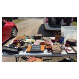 Miscellaneous books clocks pottery art, sign