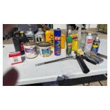 Motor oil partial and full, oil filter, floor