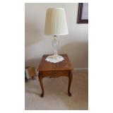 Square Oak side table with drawer and lamp. 21