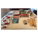 Sewing, table cloths iron wreath , stamp and ink