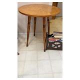 Maple side table and magazine rack with contents