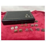 Gold and Silvertone cufflinks with jewelry box